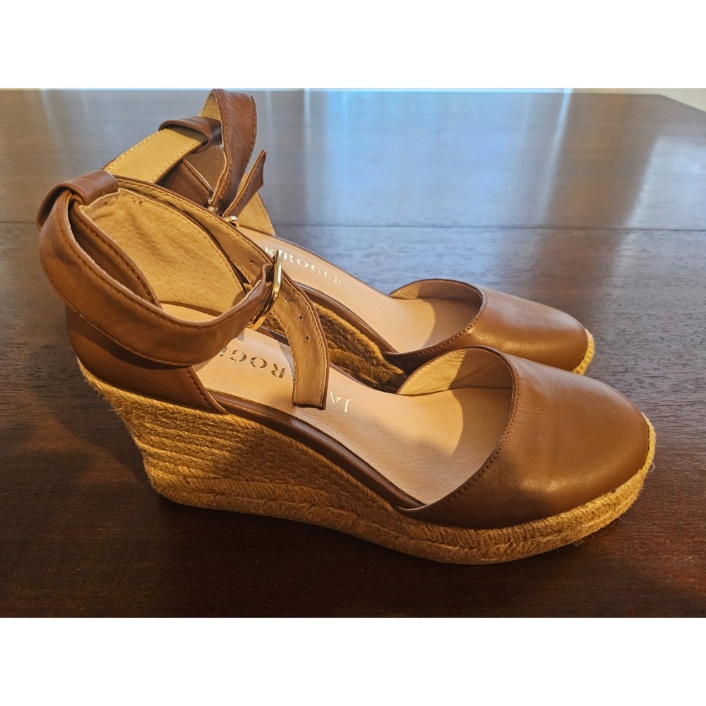 Jack Rogers‎ Palmer Ankle Strap Espadrille Pumps Brown Leather Size 6M NEW